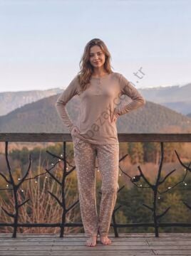 Desenli Viskoz Kumaş Kadın Pijama Takım