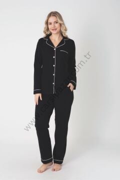 Siyah Renk Pamuklu Kadın Pijama Takım