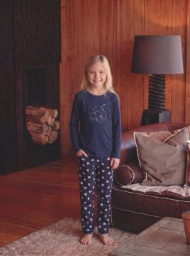 Lacivert Kalp Desenli Pamuk Çocuk Pijama Takım