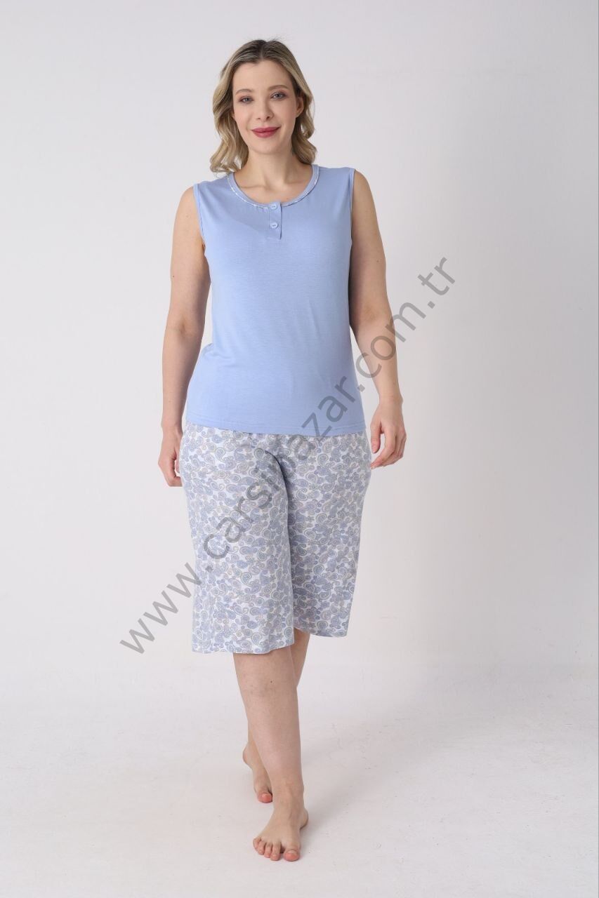 Büyük Beden Desenli Kadın Şortlu Pijama Takım