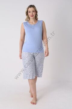 Büyük Beden Desenli Kadın Şortlu Pijama Takım