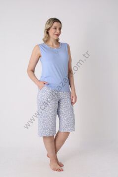 Büyük Beden Desenli Kadın Şortlu Pijama Takım