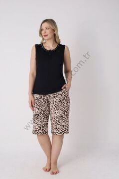 Büyük Beden Desenli Kadın Şortlu Pijama Takım