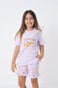 Desenli Rahat Kalıp Kız Çocuk Şortlu Pijama Takım