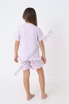 Desenli Rahat Kalıp Kız Çocuk Şortlu Pijama Takım