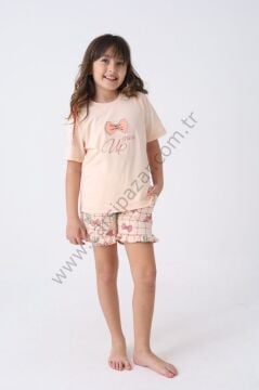 Desenli Rahat Kalıp Kız Çocuk Şortlu Pijama Takım