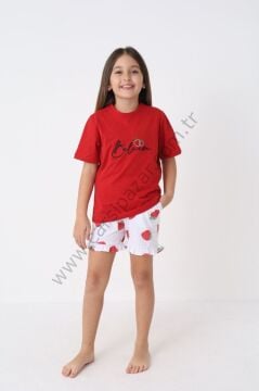Desenli Rahat Kalıp Kız Çocuk Şortlu Pijama Takım