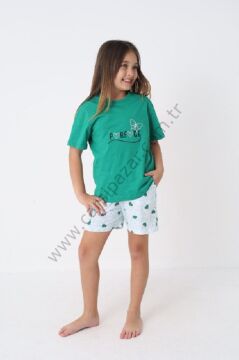 Desenli Rahat Kalıp Kız Çocuk Şortlu Pijama Takım