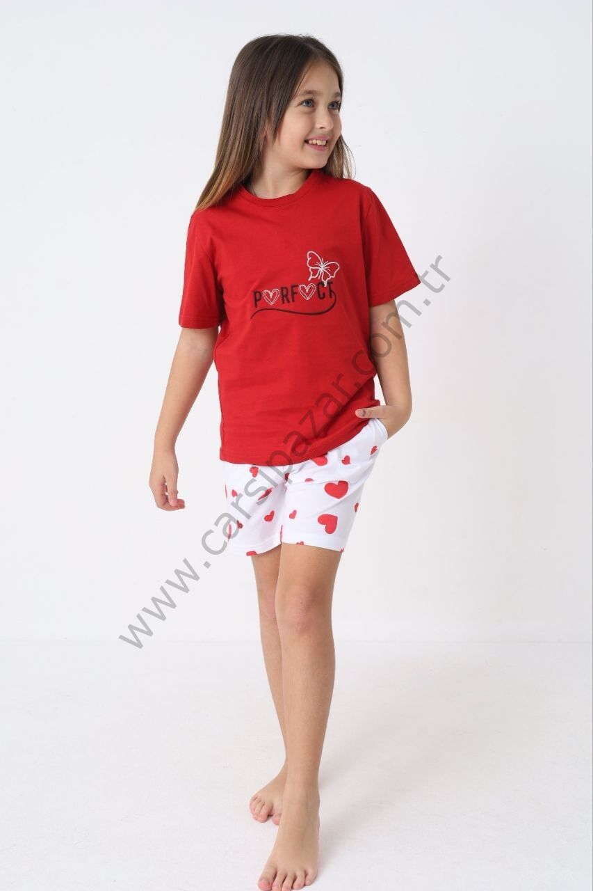 Desenli Rahat Kalıp Kız Çocuk Şortlu Pijama Takım