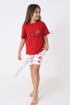 Desenli Rahat Kalıp Kız Çocuk Şortlu Pijama Takım