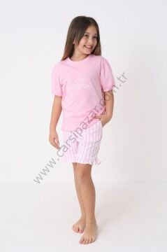 Desenli Rahat Kalıp Kız Çocuk Şortlu Pijama Takım