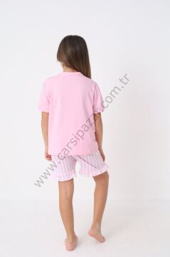 Desenli Rahat Kalıp Kız Çocuk Şortlu Pijama Takım