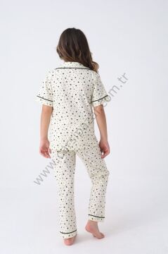 Kalp Desenli Rahat Kesim Kız Çocuk Düğmeli Pijama Takım