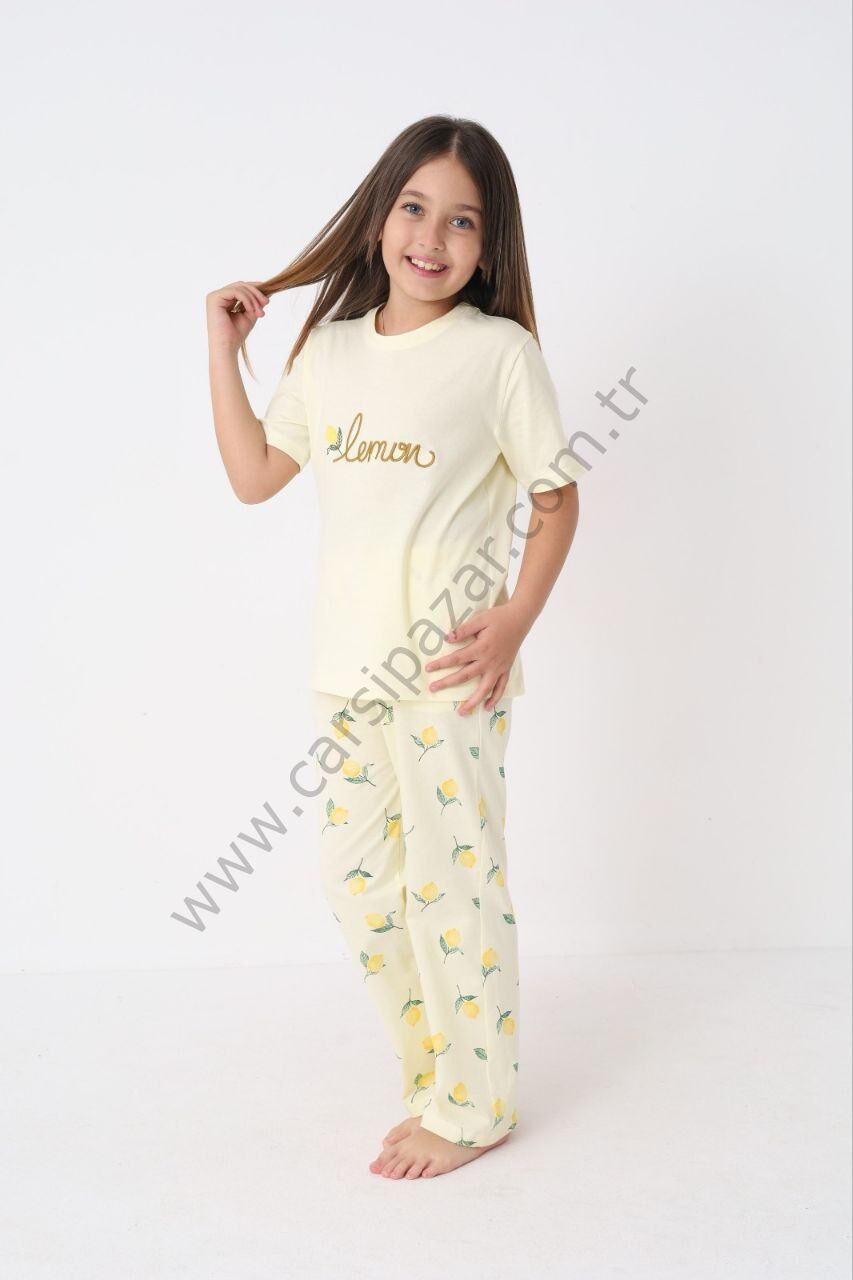 Kız Çocuk Kısa Kollu Pamuklu Pijama Takım