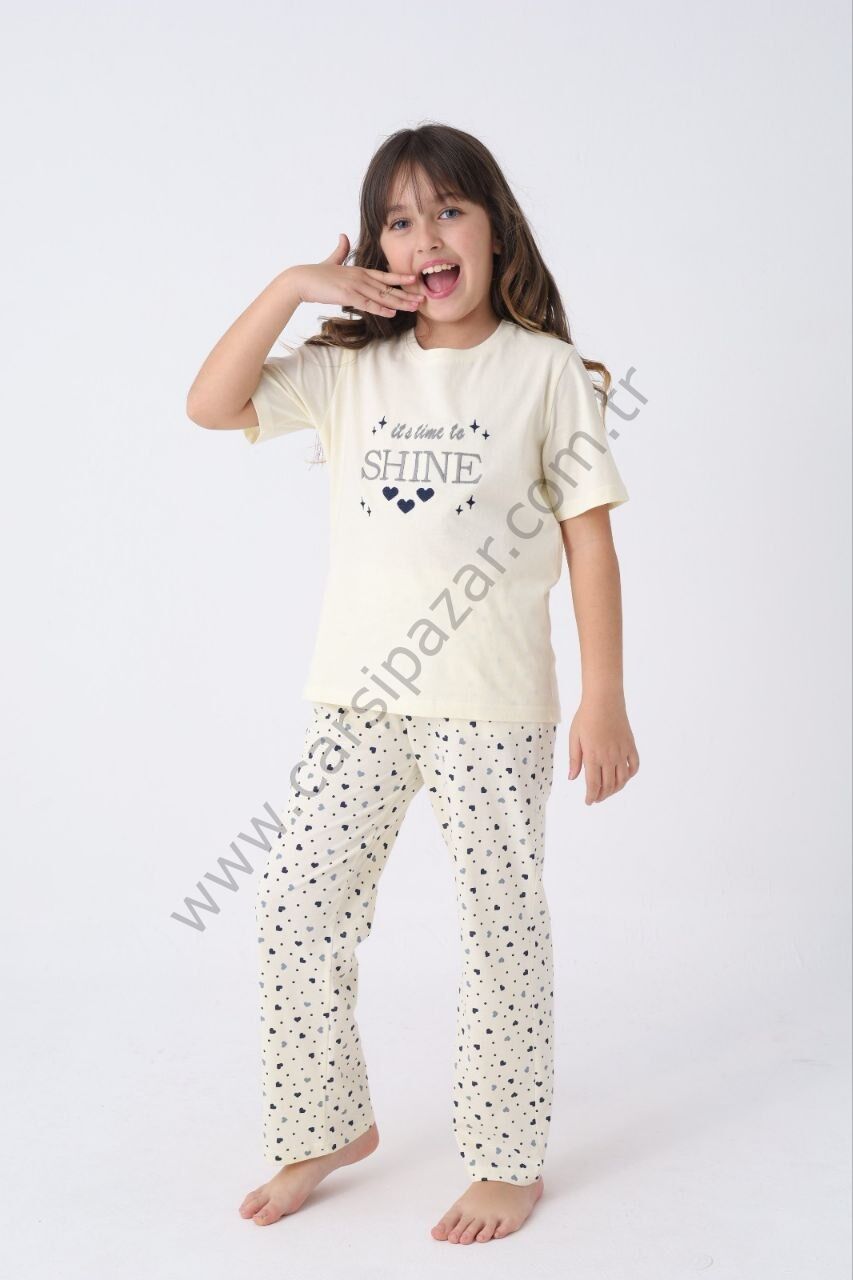 Kız Çocuk Kısa Kollu Pamuklu Pijama Takım