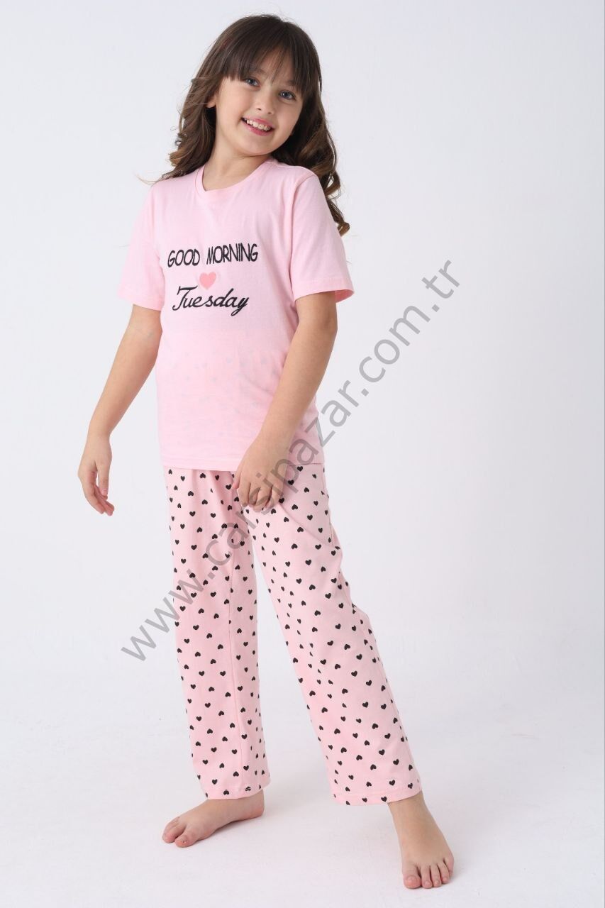 Kız Çocuk Kısa Kollu Pamuklu Pijama Takım