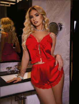 Kırmızı Kurdele Detaylı Saten Şortlu Pijama Takım