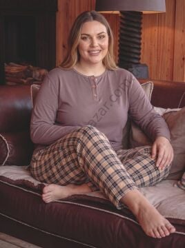 Vizon Büyük Beden Desenli Viskoz Kadın Pijama Takım